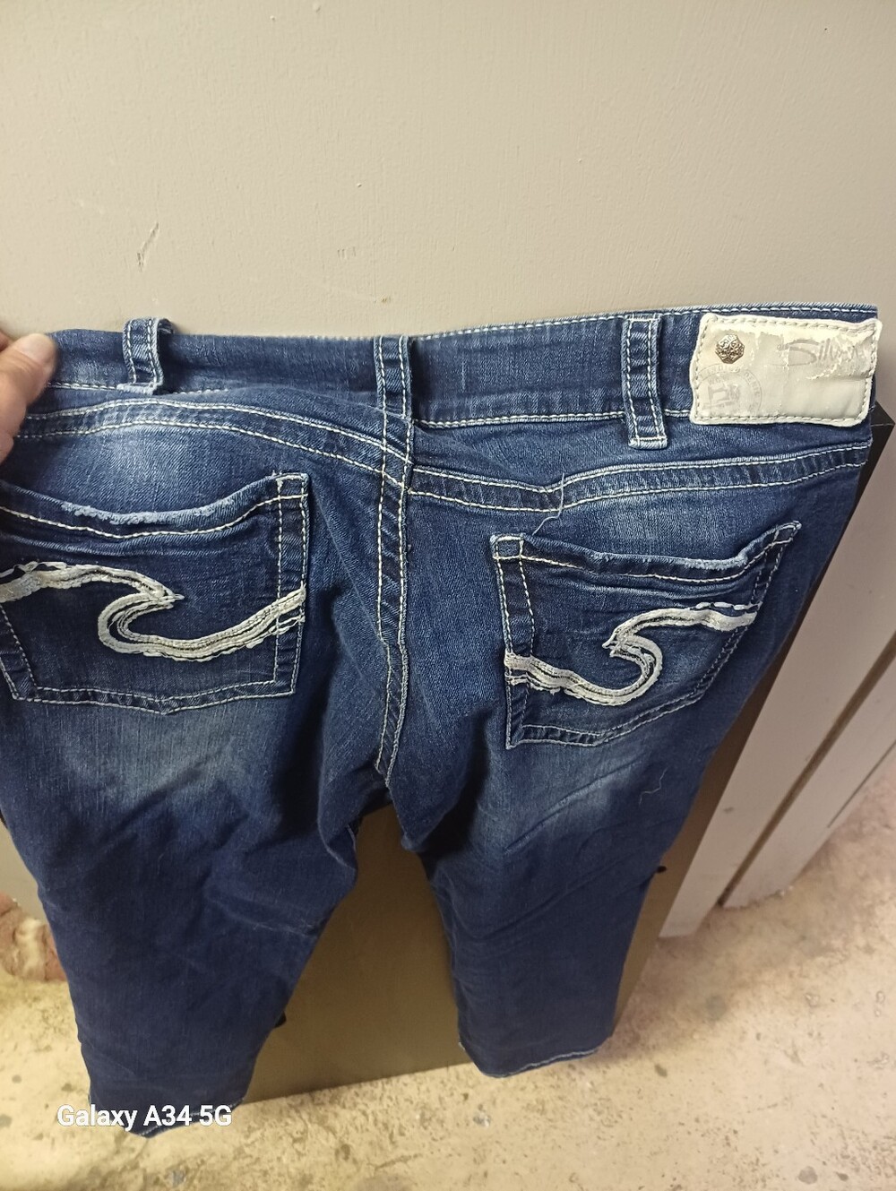 Silver Dark Wash Embroidered Back Pocket Jeans